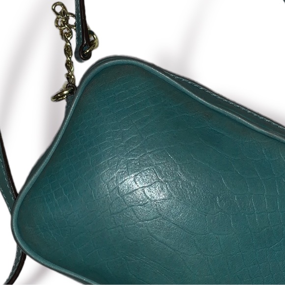 Michael Kors Luxury Leather Hamilton Sling Crossbody Bag in Turquoise & Gold - Picture 13 of 15